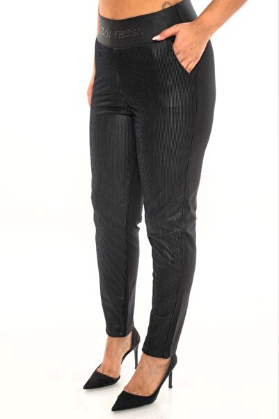 ZANESSI Plus Size Leather Look Mom High Waist Knitted Women's Pants