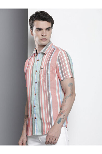 The Indian Garage Co By Styli Men Pink Striped Short Sleeve Shirt