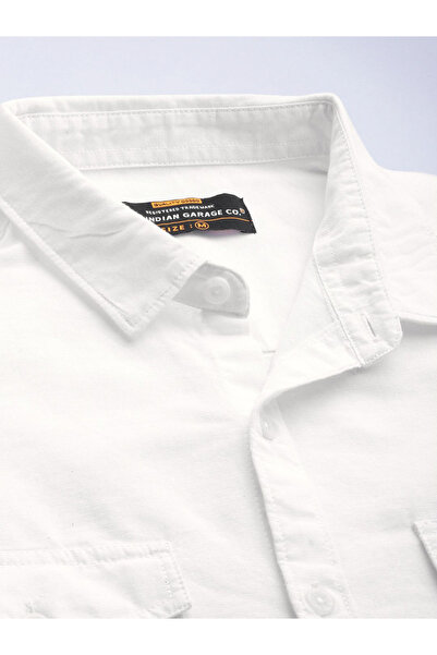 The Indian Garage Co By Styli Men White Solid Spread Collar Shirt