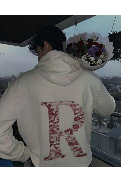 Touz Moda Kiss Design Lettered Oversized Hooded Sweatshirt Hoodie