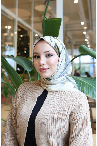 sefamerve Çiçek Desenli Pamuklu Koza Eşarp 70333-12 Sarı