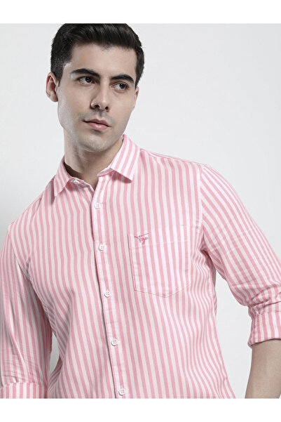 The Indian Garage Co By Styli Men Pink Striped Spread Collar Shirt