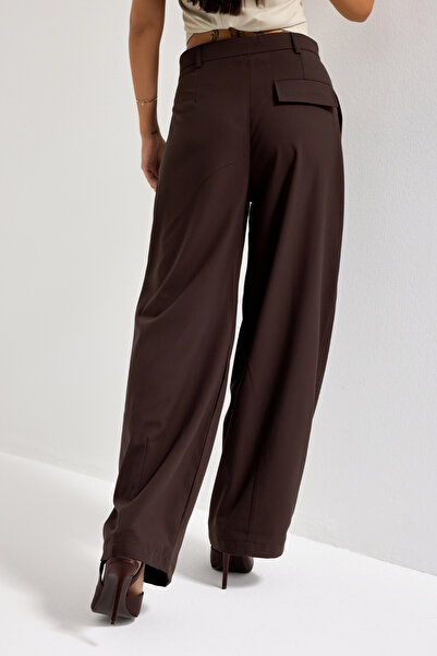 it's basic Women's Brown Accessory Detailed Loose Fit Woven Fabric Special Design Trousers