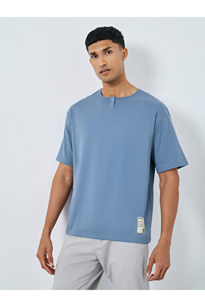 Styli Oversized Heavy Stretch Henley Neck T-Shirt