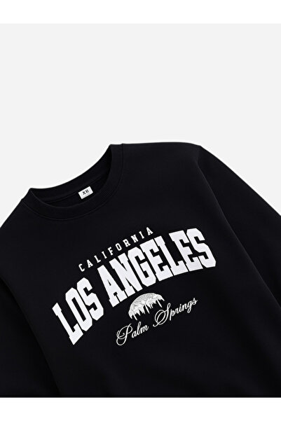 Victor and Jane By Styli Black LA Graphic Sweatshirt - 100% Cotton Fleece