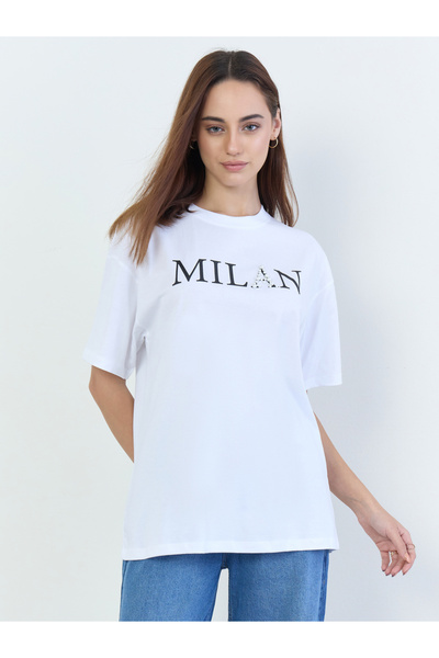 Styli White Oversized Slogan Print T-Shirt