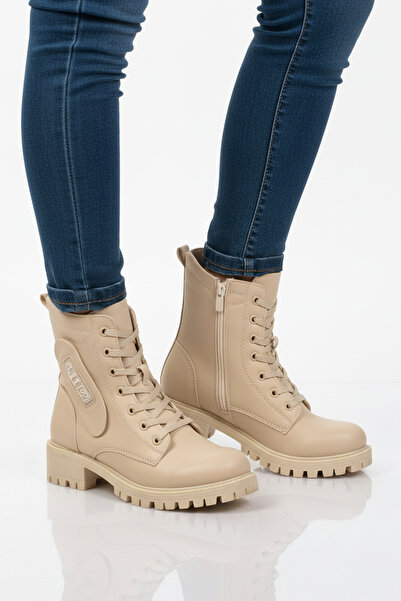 AYAKMOD Beige Fleece Inside Non-Slip Sole Zippered Women's Boots 24024 Z