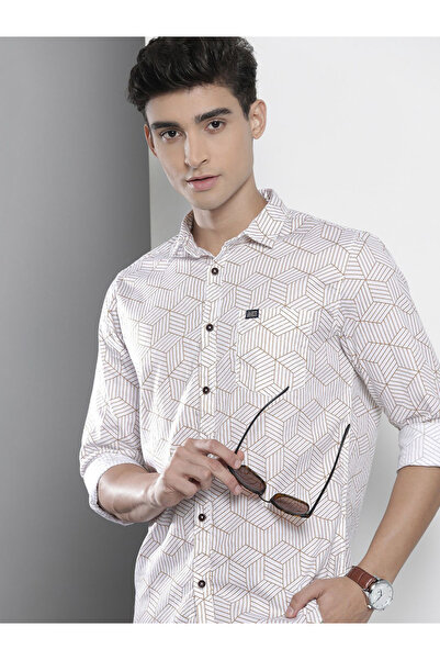 The Indian Garage Co By Styli White Geometric Print Regular Fit Shirt