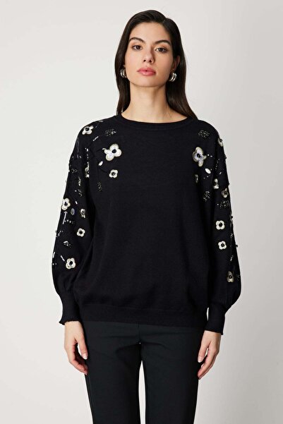 ON Pulover tricotat cu mâneci balon brodate cu flori