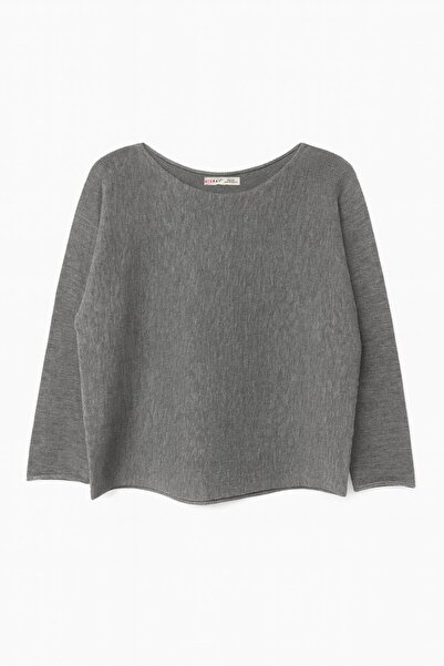 Mixray 7008 Women's Basic Boat Neck Soft Textured Sweater Anthracite