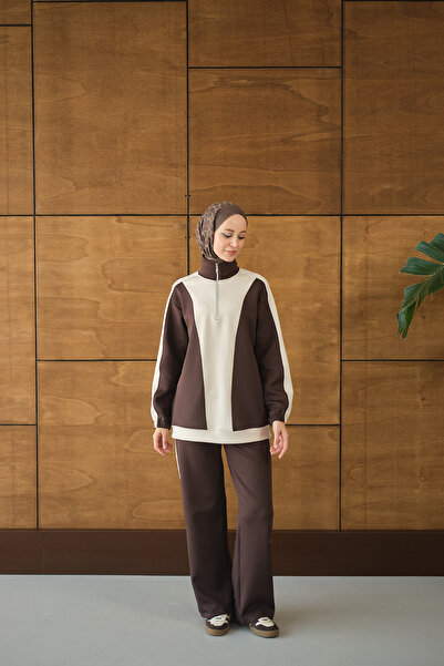 LOCCO Women's Double Color Zipper Detail Suit Brown