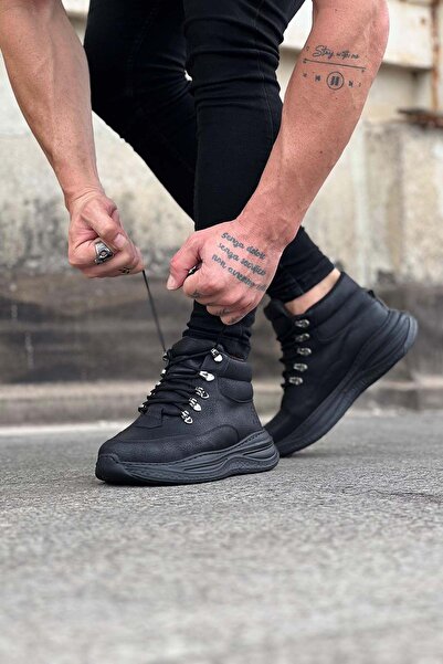 Mhoda Shoes Rlx035 Men's Sports Casual Lace-Up Leather Boots Cst - Black