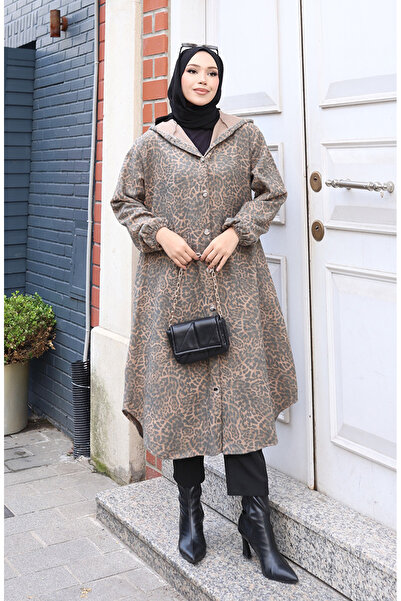 sefamerve Καπέλο με με κουκούλα κουμπιά με λεοπάρ στάμπα 0226-04 Ανθρακί