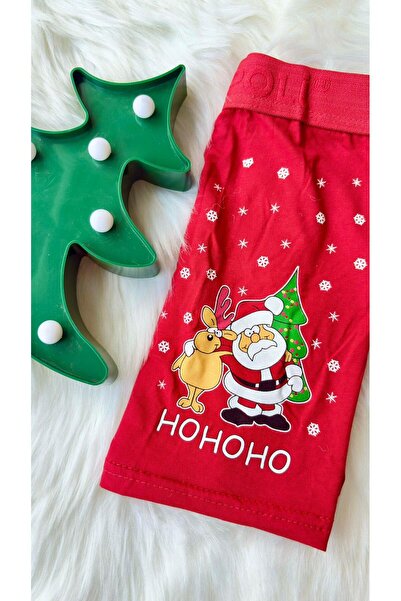 Sinem Çeyiz Poli 905 Red New Year Santa Claus Pine Tree Deer Patterned Boxer
