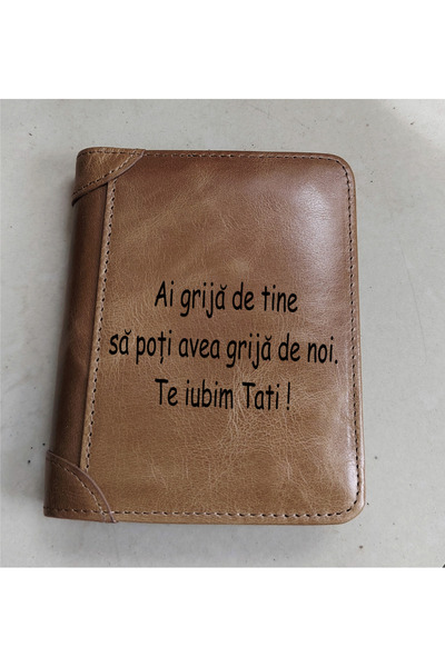 magazinu de gravura Personalized leather wallet with message - Take care of yourself so you can take care of us. We love you Dad!