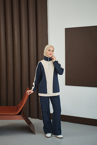 LOCCO Жіночий двоколірний комплект із застібкою-блискавкою, темно-синій