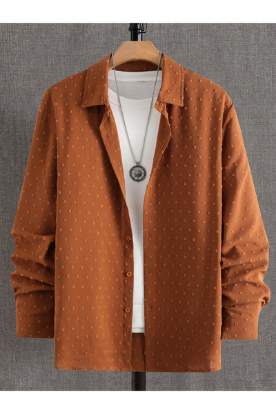 Take Two By Styli Men Rust Texture Long Sleeve Shirt