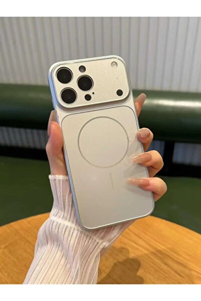 Paladyum Case غطاء فضي من الزجاج الفاخر متوافق مع iPhone 15 Pro Max بتصميم 17...