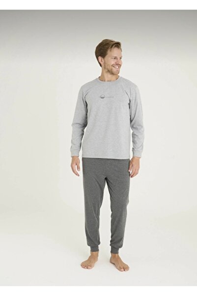 İpek Men's Long Sleeve Crew Neck Cuffed Modal-Cotton Fabric Pajama Set
