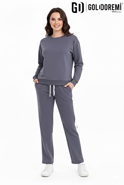 gd goldoremi 11-007 Γυναικείο φούτερ με ριγέ στο πλάι και φαρδύ πόδι