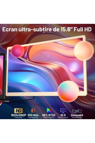 Sim Online Expandable and Portable Monitor, 15.6inch FHD 1080P, Plug & Play, 13.3-17.3inch Laptops, USB-C HDMI