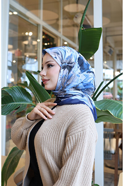 sefamerve وشاح قطني منقوش 70335-07 أزرق داكن كحلي