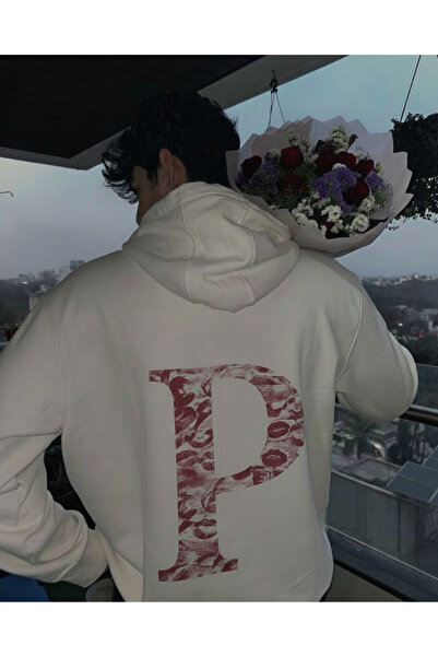 Touz Moda Kiss Design Lettered Oversized Hooded Sweatshirt Hoodie