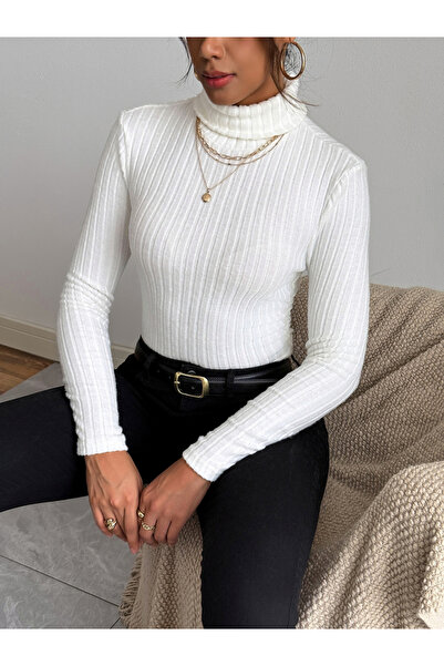 Take Two By Styli Women White Ribbed Turtleneck Top