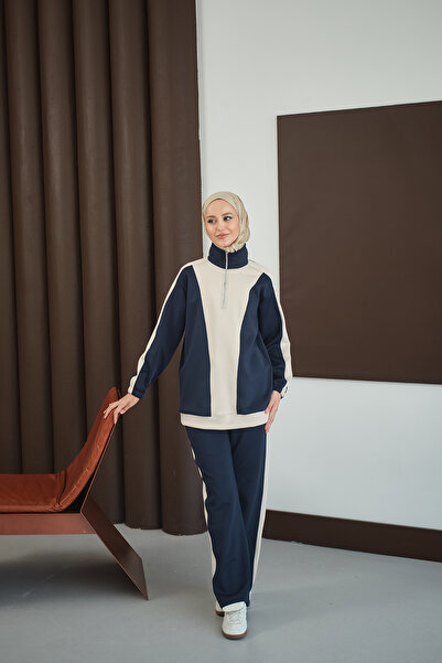 LOCCO Жіночий двоколірний комплект із застібкою-блискавкою, темно-синій