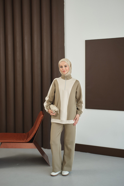 LOCCO Women's Double Color Zipper Detail Suit Green