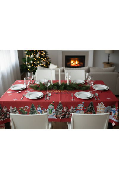 MODA New Year Christmas Merry Christmas Themed Stain-Resistant Tablecloth