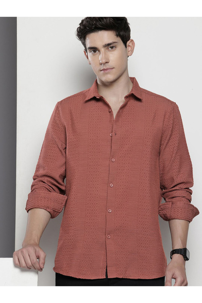 The Indian Garage Co By Styli Men Rust Textured Casual Shirt