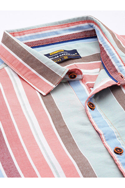 The Indian Garage Co By Styli Men Pink Striped Short Sleeve Shirt
