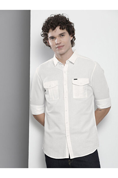 The Indian Garage Co By Styli Men White Solid Spread Collar Shirt