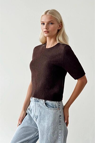 Ecenin Favorileri Short Sleeve Soft Bitter Brown Women's Sweater