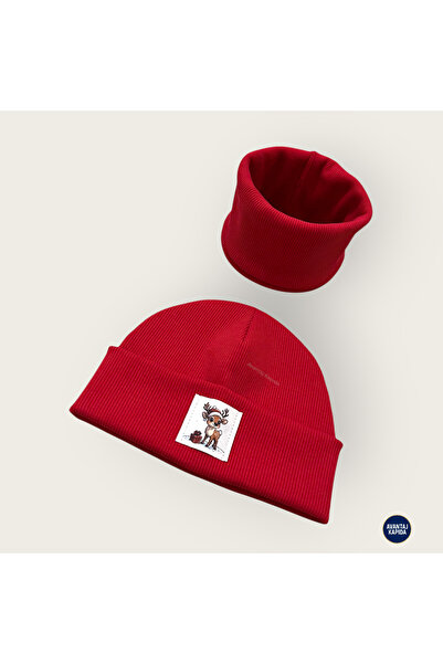 Mustran 4-12 Years Old Christmas Themed Children's Beret Neck Collar Set |   Handcrafted, Double Layered & 95% Cotton Gift