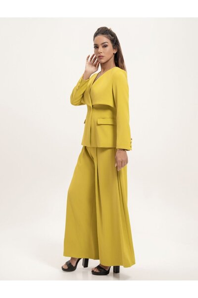 Borncelebs Lime Green Blazer and Wide Leg Trouser Premium Suit Set