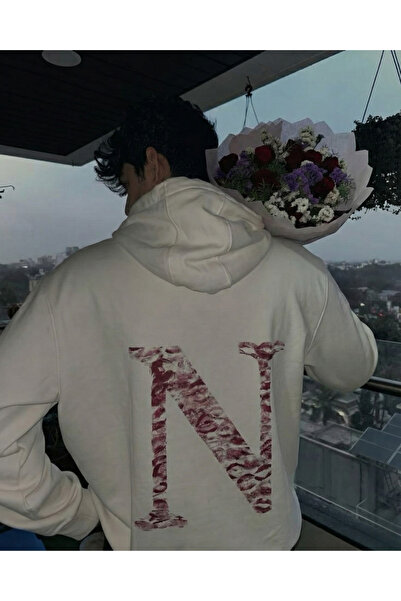 Touz Moda Kiss Design Lettered Oversized Hooded Sweatshirt Hoodie