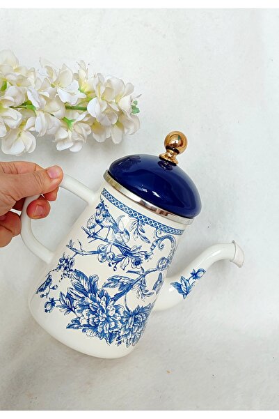 EBRULİEMAYE Blue Blanc Decorative Enamel Coffee Pot 1 Liter Milk Jug Pitcher Oil Pot Camping Teapot