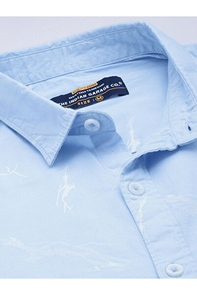 The Indian Garage Co By Styli Men Sky Blue Abstract Print Shirt