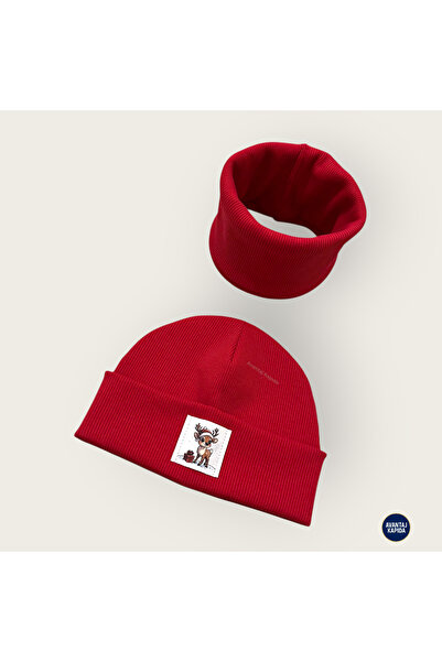 Mustran 4-12 Years Old Christmas Themed Children's Beret Neck Collar Set |   Handcrafted, Double Layered & 95% Cotton Gift