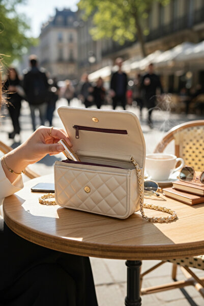 Moda fiesta Γυναικεία τσάντα χιαστί με καπιτονέ λουράκι με αλυσίδα – Πολλαπλές θήκες, θήκη για κάρτες, θήκη με φερμουάρ