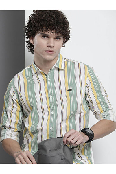 The Indian Garage Co By Styli Men Green Striped Shirt