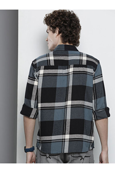 The Indian Garage Co By Styli Men Teal Plaid Shirt with Flap Pocket