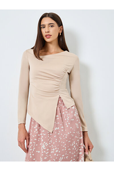 Take Two By Styli Beige Asymmetric Long Sleeve Top