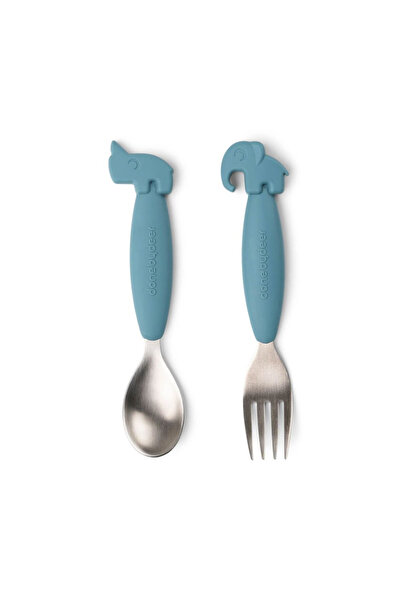 Done By Deer Easy-Grip Stainless Steel Deer Friends Blue Cutlery Set