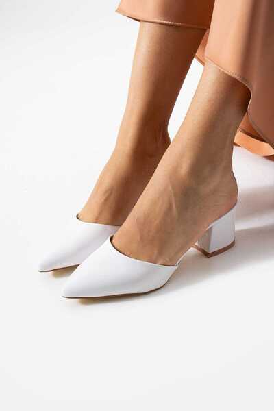 Bayramoğlu Pointed Toe Thick Heel Shiny Slippers Shoes