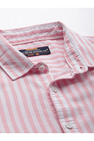The Indian Garage Co By Styli Men Pink Striped Spread Collar Shirt