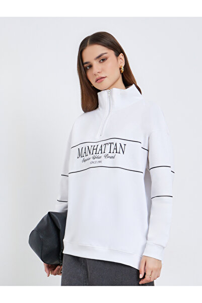 Styli Women White Graphic Print Sweatshirt