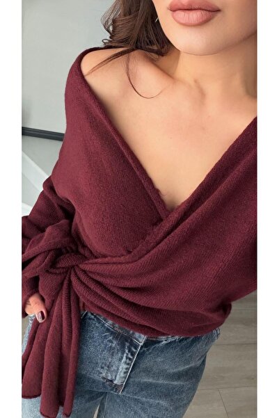 Oslove Burgundy Double-Breasted tie-up sweater
